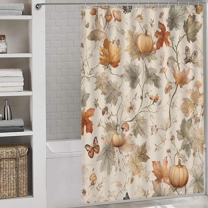 Fall Pumpkin Autumn Thanksgiving Shower Curtain Waterproof Washable Fabric Bathroom Shower Curtains for Bathroom Decorations Home Indoor Decor 56x72Inch