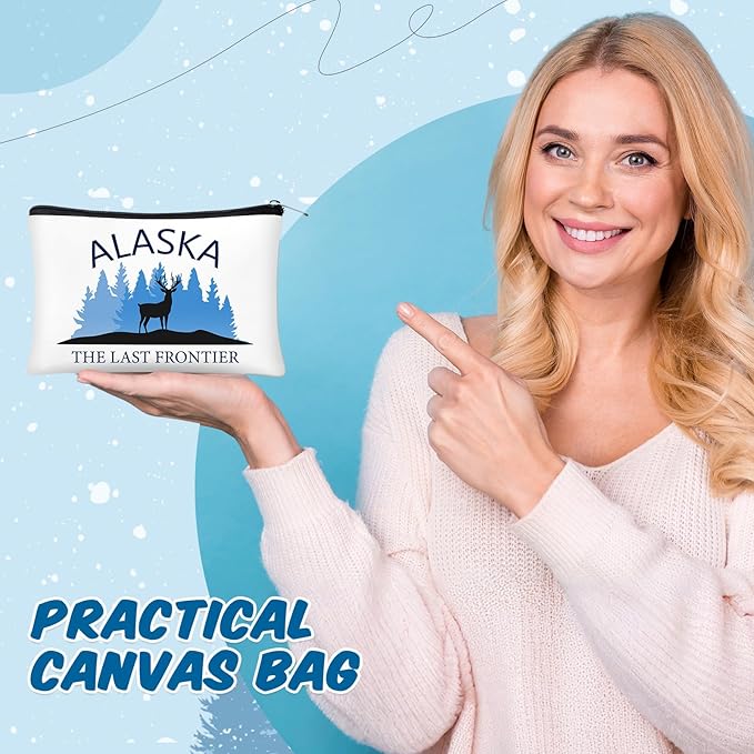Reginary 6 Pcs City Cosmetic Bag Souvenir Gifts New York Zipper Pouch Chicago Souvenir Seattle Boston Nashville London Paris Italy Alaska Gifts Memento for Women Traveler(Alaska)