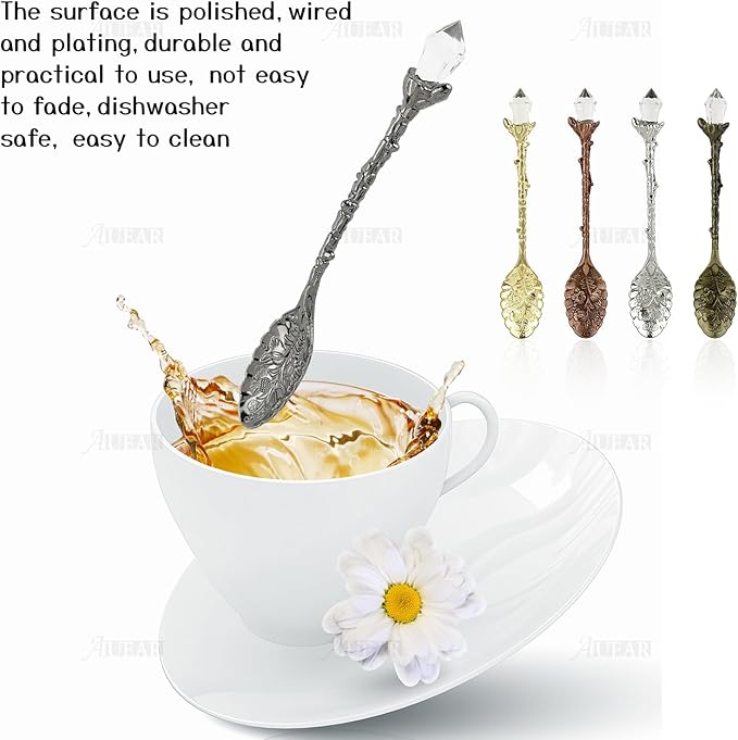 AUEAR, 25 Pack Retro Crystal Coffee Spoons Antique Tea Carved Spoon for Cafe Tableware