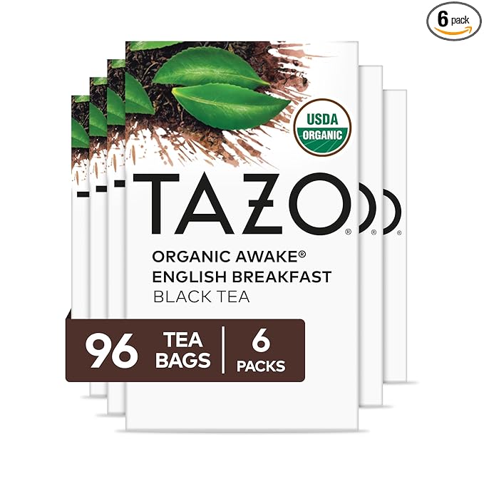 TAZO Organic Awake English Breakfast Black Tea Bags, Bold Traditional Breakfast-Style Black Tea, 96 Total Tea Bags (16ct - Pack of 6)