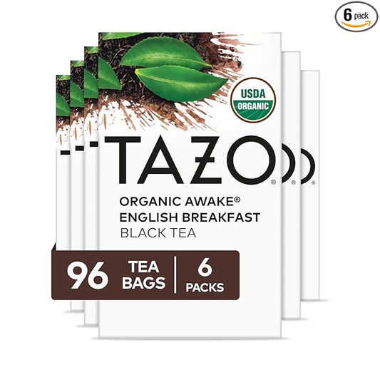 TAZO Organic Awake English Breakfast Black Tea Bags, Bold Traditional Breakfast-Style Black Tea, 96 Total Tea Bags (16ct - Pack of 6)