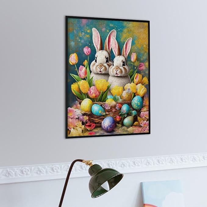 Wooden Puzzle - Easter Tulips Bunny Jigsaw Puzzles，Wooden Puzzles for Adults 300 Pieces Unique Gifts for Wall Art，Challenge Puzzles，Educational Games，Family Puzzles