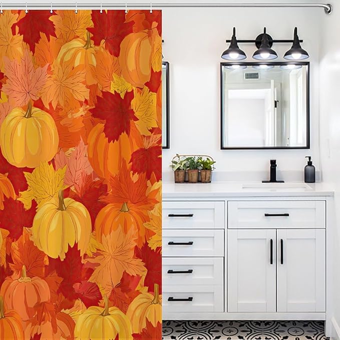 Autumn Pumpkins Fall Thanksgiving Shower Curtain Waterproof Washable Fabric Bathroom Shower Curtains for Bathroom Decorations Home Indoor Decor 53x72Inch