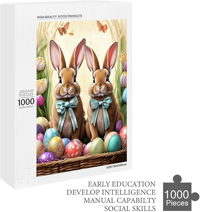 Wooden Puzzle - Easter Bunny and Eggs Jigsaw Puzzles，Wooden Puzzles for Adults 1000 Pieces Challenge Puzzles，Educational Games，Family Puzzles，Unique Gifts for Wall Art