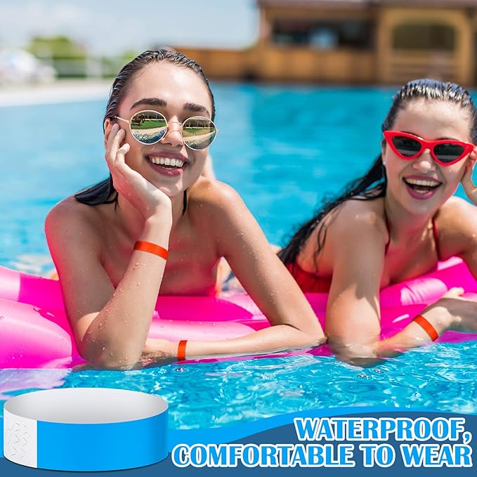 Tudomro 1200 Pack Plastic Paper Wristbands for Events Neon Party Wrist Bands Colored Waterproof Concert Identification Hand Bands Lightweight Adhesive Wristband(Blue)