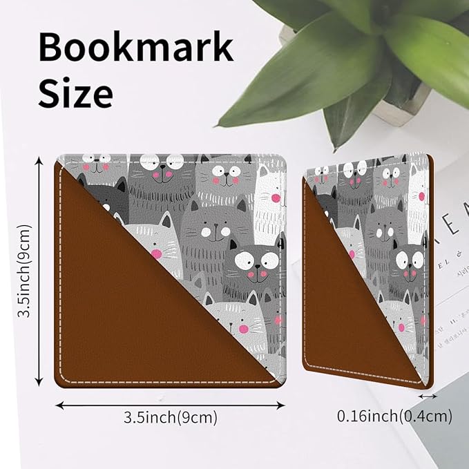 Cute Leather Bookmarks, Fun Triangle Making Corner Bookmark, Book Accessories for Reading Book Lovers, Unbreakable Page Markers for Women Men Cute Grey Cats