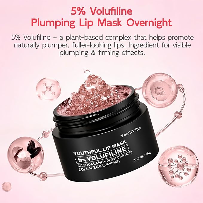 YouthVibe Lip Sleeping Mask Overnight Moisturizing - 5% Volufiline, Squalane, Shea Butter, PDRN & Collagen Hydrating Lip Mask for Dry, Flaky Lips
