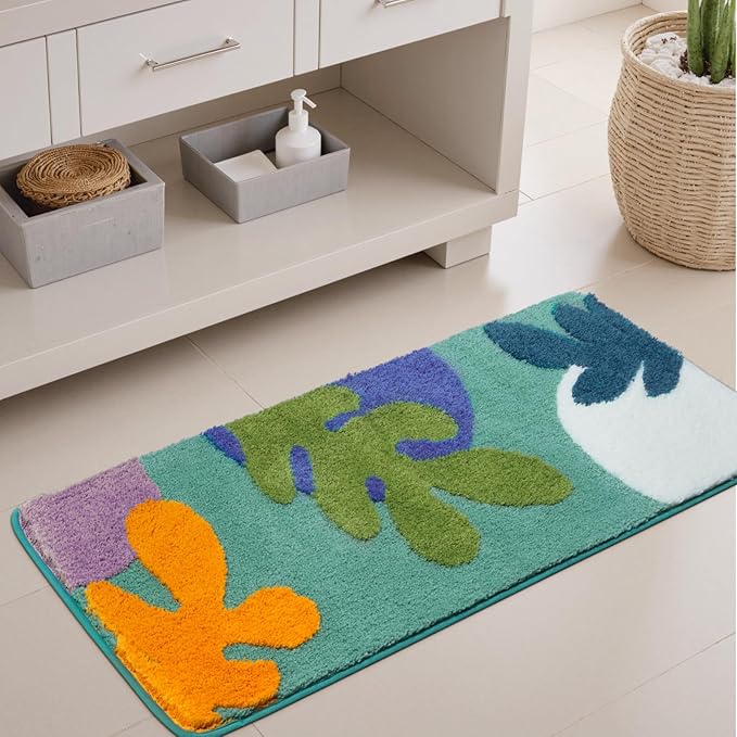 Uphome Bathroom Runner Rug Colorful Abstract Coral Long Bath Mat Non Slip Water Absorbent Boho Bath Rug Soft Microfiber Machine Washable Floor Mats for Tub Bathroom Indoor Doormat,18"x47"