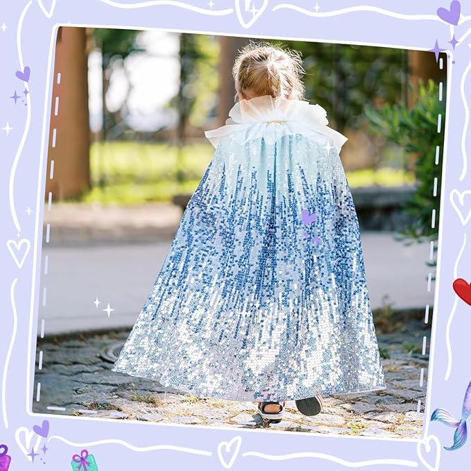 Meland Princess Dress Up for Girls 3-8, 11Pcs Mermaid Cape with Crown, Dress Up Clothes Birthday Gift Toys for Girls Toddlers