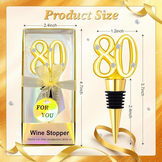 30Pcs 80th Birthday Party Favors Wine Stopper 80 Years Old Wine Bottle Stoppers With Gift Box For 80th Wedding Anniversary Party Favor Decoration Souvenirs Wedding Guest Wine Stopper Individual Gift