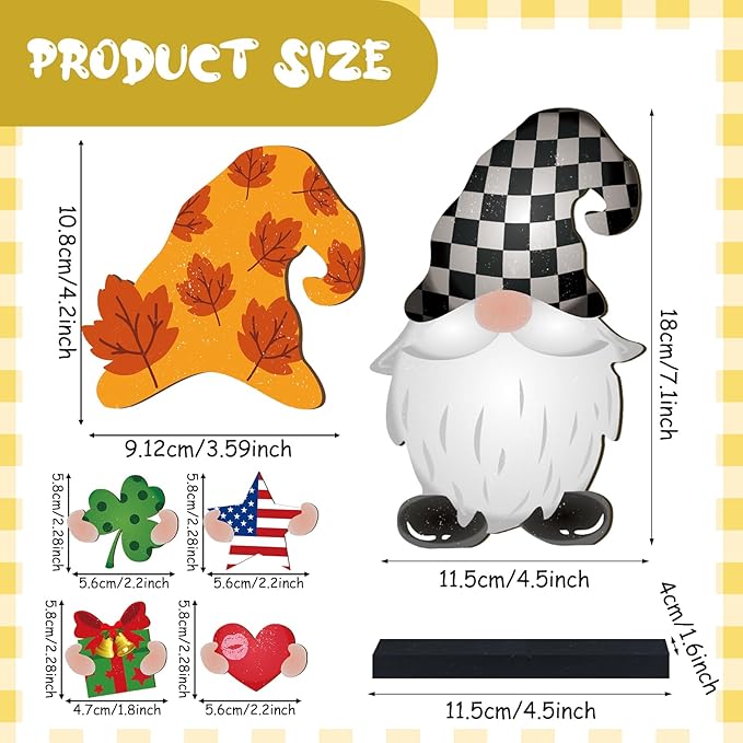 Blulu 32 Pcs Christmas Interchangeable Wooden Gnome Decor DIY Holiday Christmas Seasonal Tiered Tray Decoration Gnomes with Magnet Pieces Welcome Sign for Xmas Holiday Decorations (Fresh)