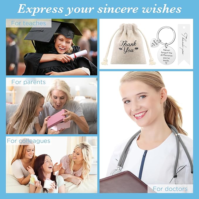 72 Pcs Employee Appreciation Gifts Bulk for Coworker 2025 Thank You Gifts Keychain with Drawstring Bag and Card