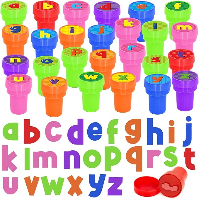 Cinrobiye 26 Pcs Alphabet Stampers, A-Z Letter Stamp Set for Classroom Rewards Birthday Party Favors Preschool Learning Crafts Goodie Bag Fillers pinata