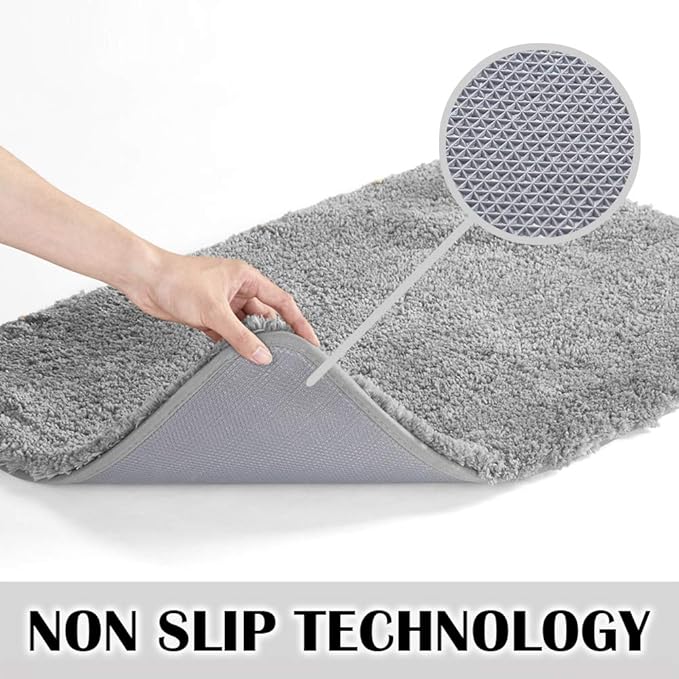 Suchtale Extra Soft & Absorbent Shaggy Bath Mat (24 x 40, Grey) - Machine Washable Microfiber, Non Slip, Luxury Floor Mat