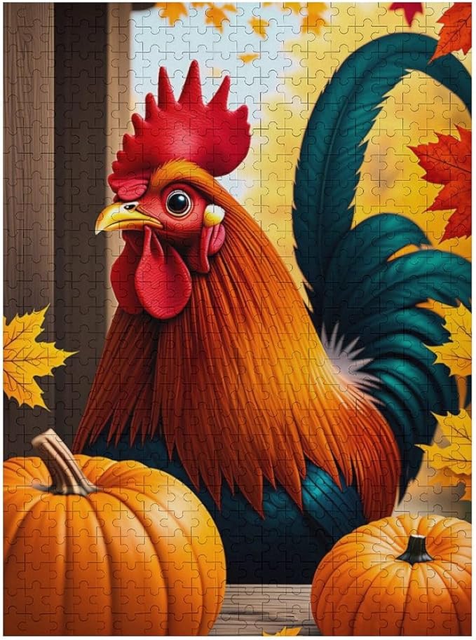 Jigsaw Puzzles for Adults 500 Piece - Thanksgiving Fall Pumpkins and Cocks Wooden Puzzle，Unique Gifts for Wall Art ，Family Puzzles，Educational Games，Challenge Puzzles Puzzle Games
