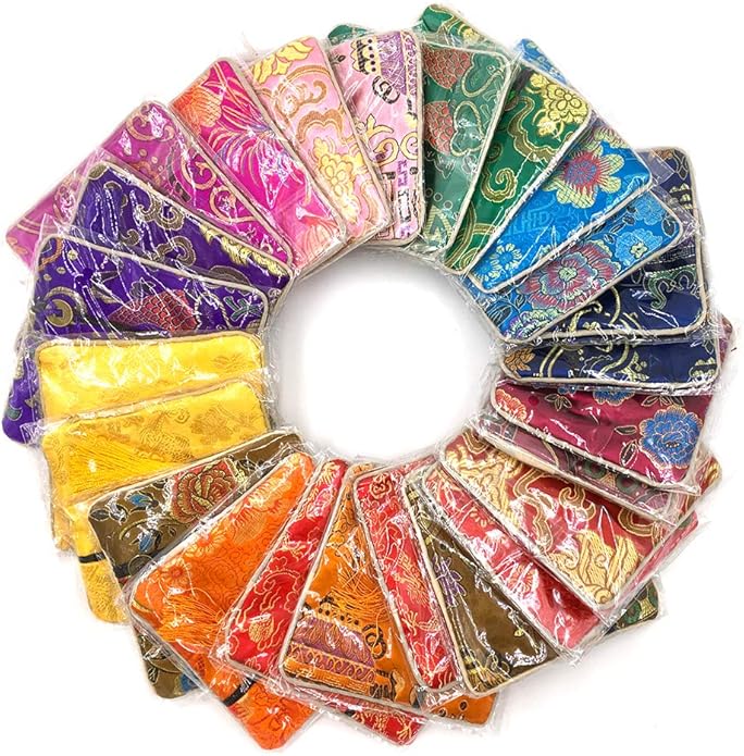 24pc Chinese Silk Brocade Coin Purse Embroider Jewelry Bag Zipper Wallet Pouch