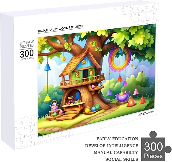 Wooden Puzzle - Fantastical Treehouse Escape Jigsaw Puzzles，Wooden Puzzles for Adults 300 Pieces Challenge Puzzles，Educational Games，Family Puzzles，Unique Gifts for Wall Art