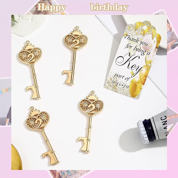 48PCS 2th Birthday Bottle Opener 2 Souvenir Party Supplies Key Opener 2th Baby Birthday Return Gifts Wedding 2th Baby Shower Gender Reveal Anniversary Party Decor(48,2th opener)
