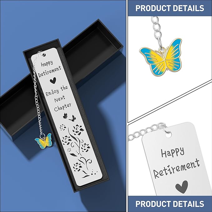 Retirement Gifts for Women, Kaluofan 2026 Teacher Retirement Gift for Women, Bookmarks for Women, Happy Retirement Enjoy The Next Chapter Bookmark with Butterfly Pendant Best Wishing Gifts