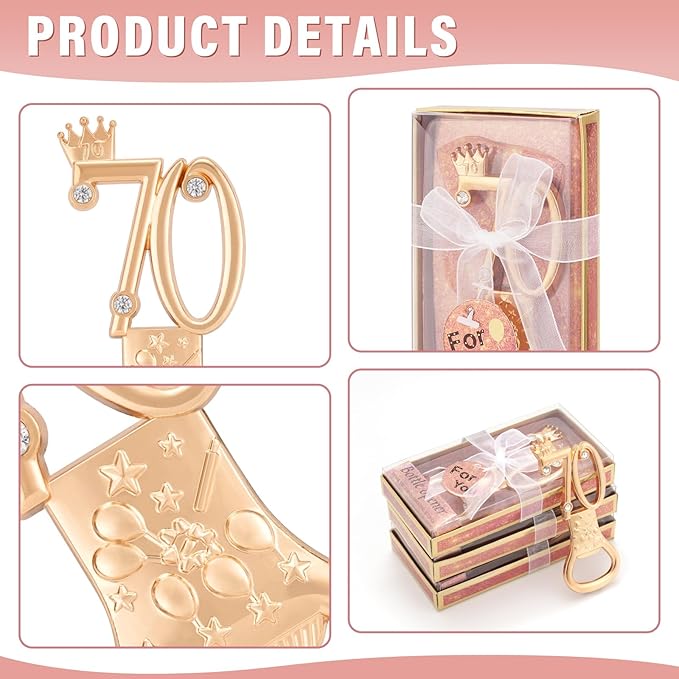 70th Birthday Party Favors - 24 Pack Rose Gold Bottle Opener Set, Wedding Souvenirs, Theme Party Supplies with Gift Box
