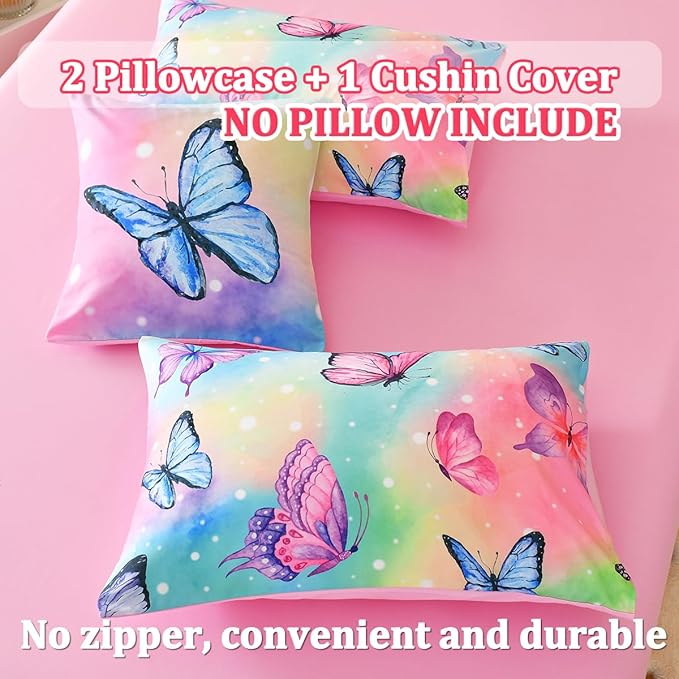 6 Pcs Bed in A Bag Full Comforter Set for Girls,Pink Butterfly Bedding,Butterfly Comforter Sets with Sheets for Kids Teens