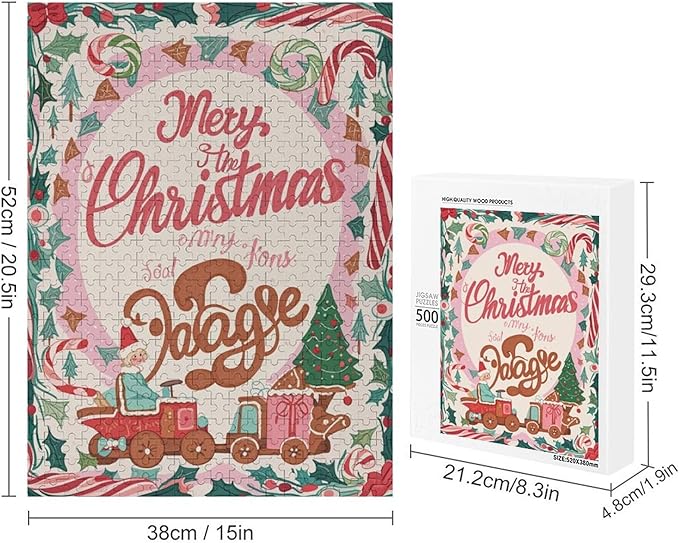 Wooden Puzzle - Christmas Gingerbread Express Train Jigsaw Puzzles，Wooden Puzzles for Adults 500 Pieces Unique Gifts for Wall Art，Challenge Puzzles，Educational Games，Family Puzzles