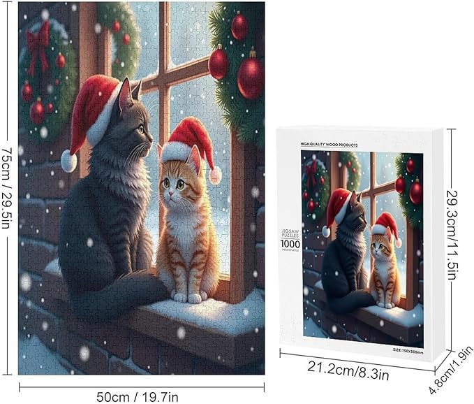 Jigsaw Puzzles for Adults 1000 Piece - Christmas Black Cat Wooden Puzzles, Challenge Puzzles Puzzle Games, Stress Relief Games, Funny Puzzles