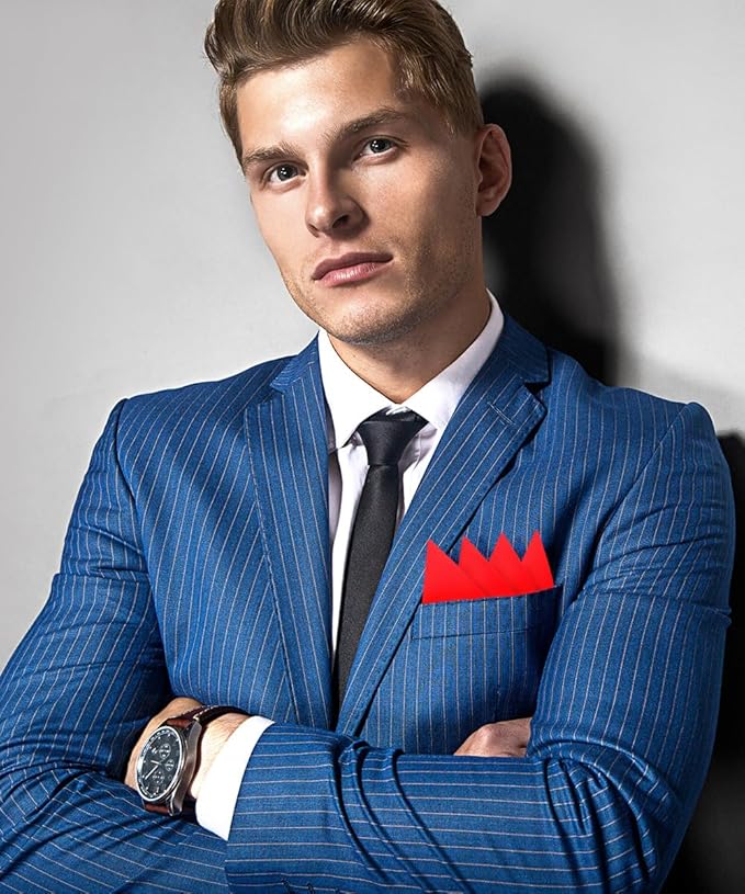 Premium Pre-Folded Four-Point Suit Pocket Square for Men with Sewn Pocket Fold