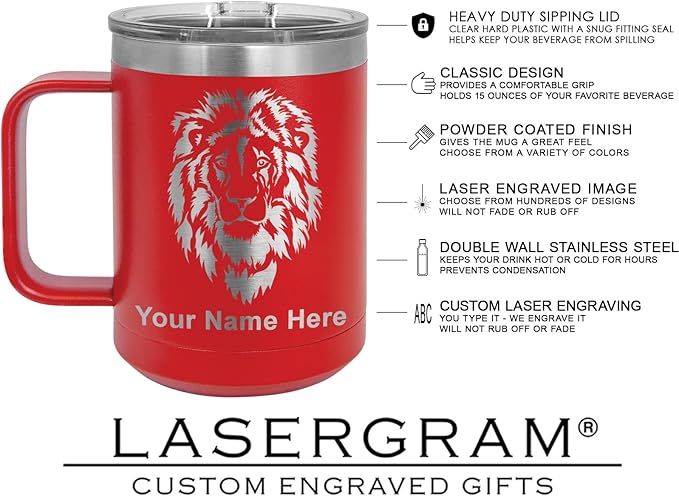 LaserGram 15oz Vacuum Insulated Coffee Mug, Bronco Rider, Personalized Engraving Included (Red)
