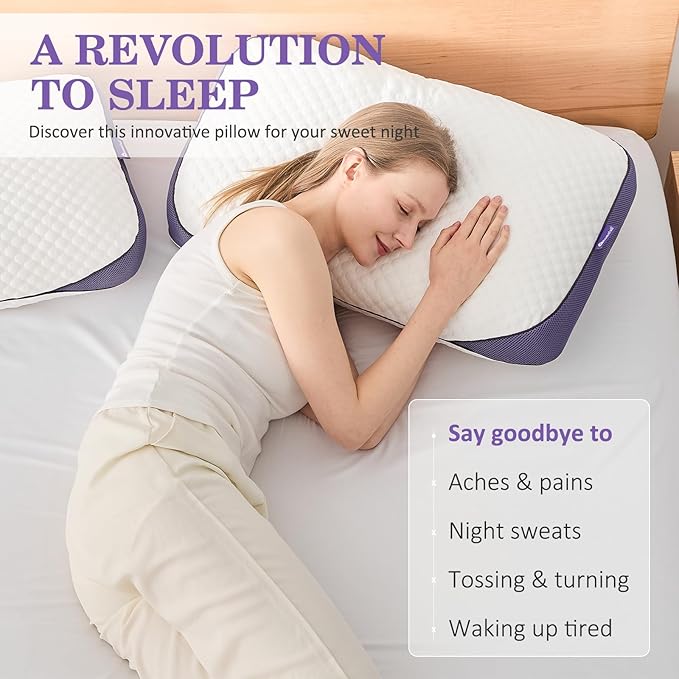HOMELAB Adjustable Shredded Memory Foam Pillows Queen Size, Cooling Bed Pillows for Sleeping with Removable Cover, Medium Pillows for Side Stomach & Back Sleepers, 2 Packs 20"x28"