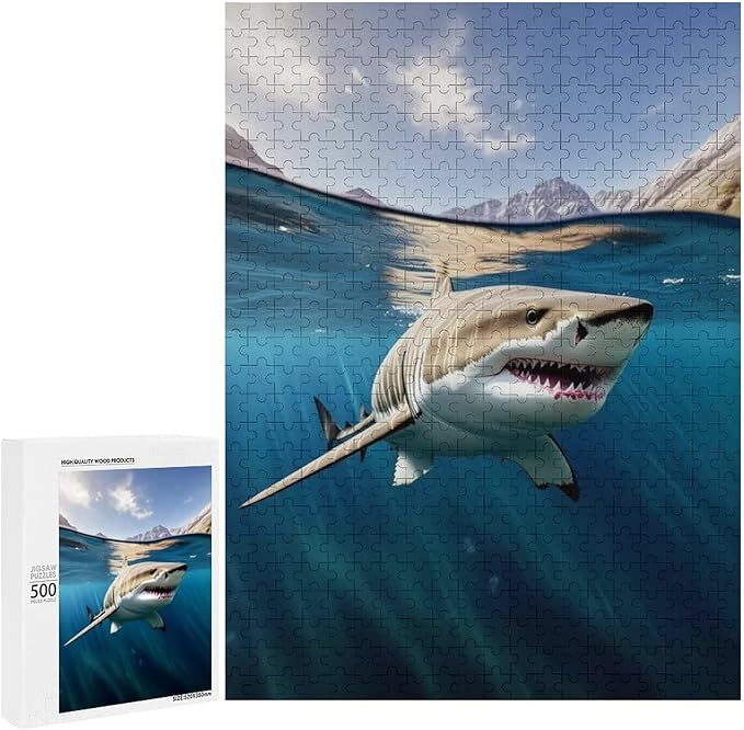 Puzzles for Adults 500 Pieces Wooden Jigsaw Puzzle - Shark on The Water Theme Puzzle，Party Games，Family Toys，Educational Puzzles，Stress Relief Wooden Puzzle，Gifts for Family，Colleagues and Friends