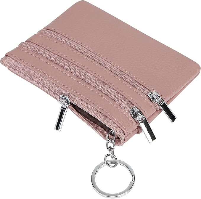 Women's Genuine Leather Coin Purse Mini Pouch Change Wallet with Keychain