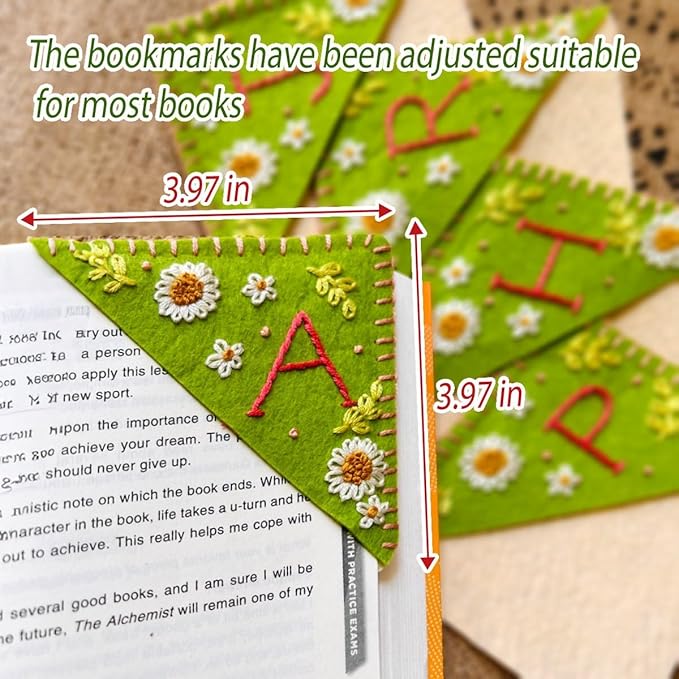 Personalized Hand Embroidered Corner Bookmark, Bookmarks for Women, Personalized Bookmark for Book Lovers, Cute Flower Book Mark by HNQCPCVU (D, Green)