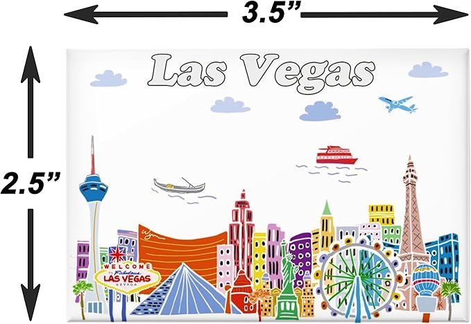 City Themed Artwork Magnet Collection by Beary Blu - Designed in The USA, Collectible Souvenirs Gifts 2.5" x 3.5" (Las Vegas)