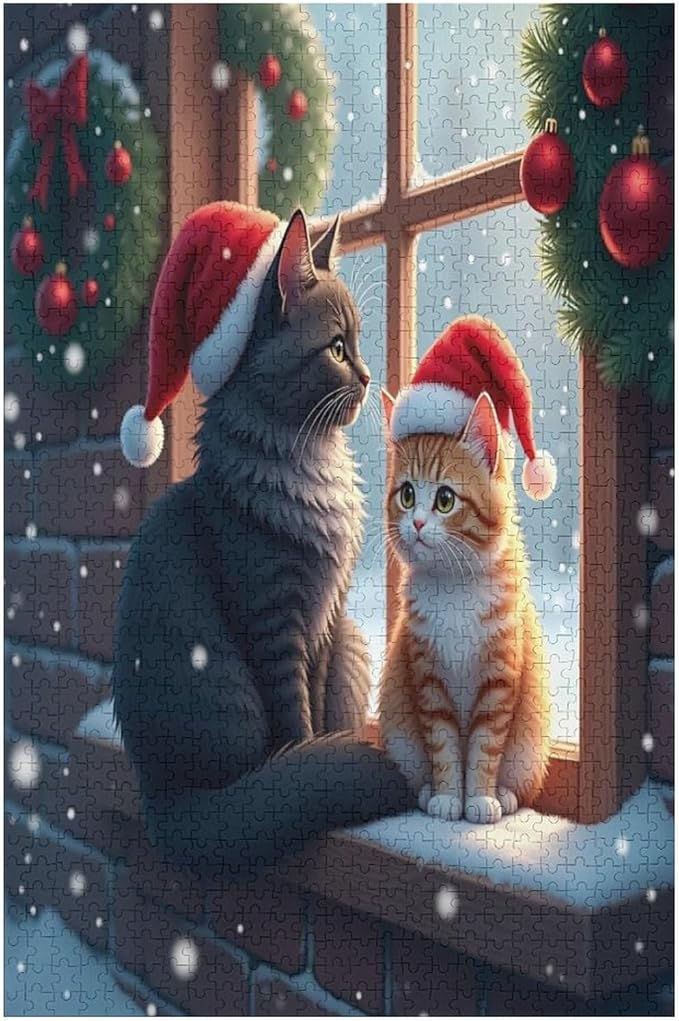 Jigsaw Puzzles for Adults 1000 Piece - Christmas Black Cat Wooden Puzzles, Challenge Puzzles Puzzle Games, Stress Relief Games, Funny Puzzles