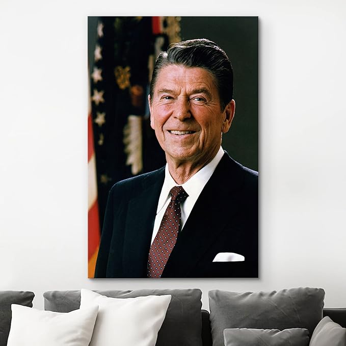 wall26 Canvas Print Wall Art Portrait of President Ronald Reagan People Pop Culture Historical Realism Famous Closeup Colorful Multicolor Classical for Living Room, Bedroom, Office - 32"x48"