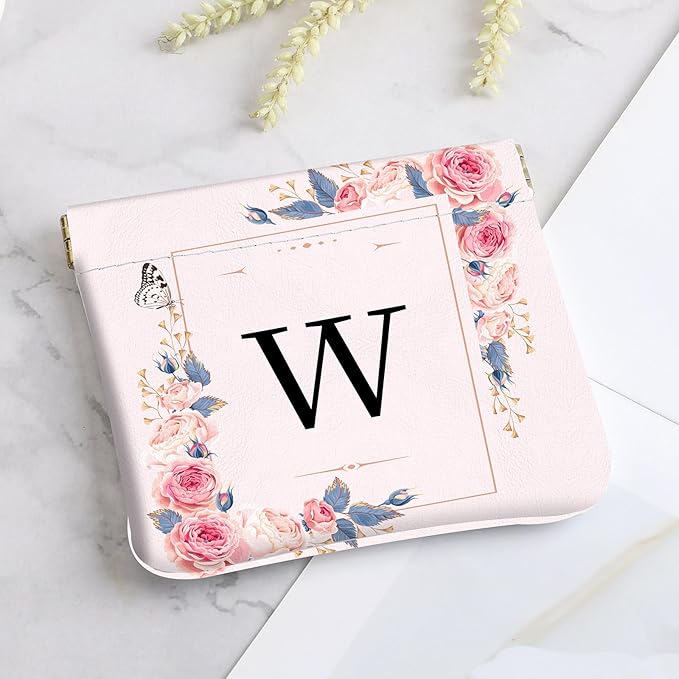 2Pcs Initial Letter PU Leather Small Squeeze Coin Purse Pouch Mini coin Bag Unique And Cute Wallet Cosmetic Bags For Women Girls Men Change Bag Letter W