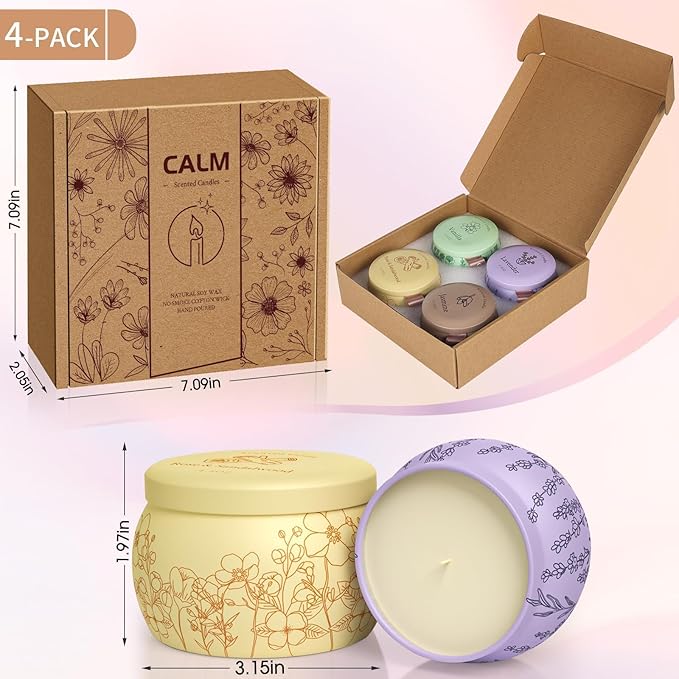 Scented Candles for Mom, 17.6oz Romantic Jar Candles for Women Girl Candle Set, 120H Burning, Soy Candle for Home Scented, Valentine, Birthday, Lavender | Vanilla | Rose & Sandalwood | Jasmine -4 Pack