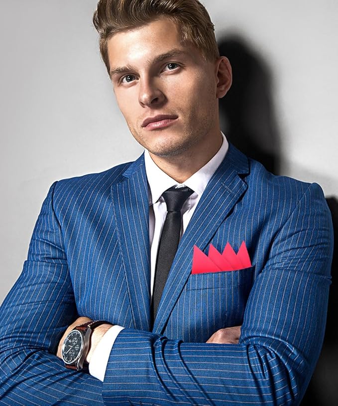 Premium Pre-Folded Four-Point Suit Pocket Square for Men with Sewn Pocket Fold