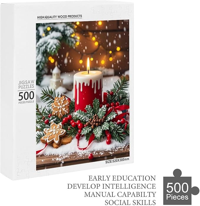 Jigsaw Puzzles for Adults 500 Piece - Merry Christmas，Christmas Candles Wooden Puzzle Puzzle Games， Stress Relief Games，Funny Puzzles，Unique Gifts for Wall Art ，Family Puzzles