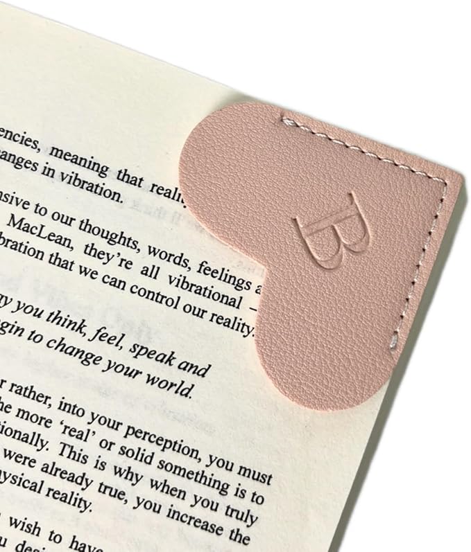 Personalized Leather Book Marks, Heart Bookmark, Unique Cute Handmade Letter Bookmarks Accessories for Reading Women, Teacher, Student, Book Lovers Book Mark Gifts (Pink, B)
