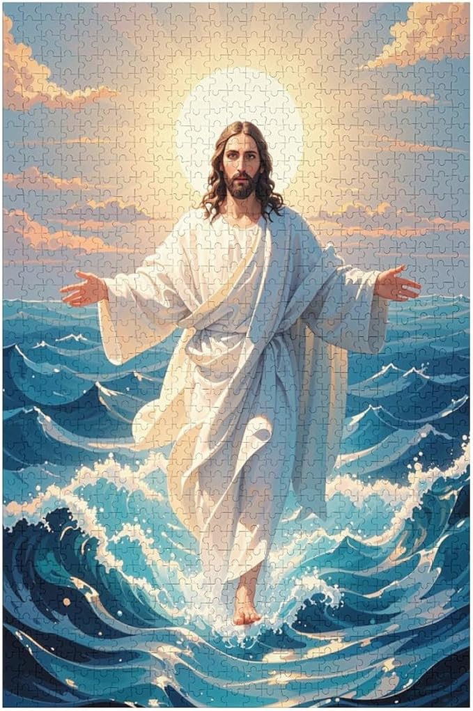 Jigsaw Puzzles for Adults 1000 Piece - Jesus Walk On Sea Wooden Puzzle，Challenge Puzzles Puzzle Games， Stress Relief Games，Funny Puzzles，Unique Gifts for Wall Art