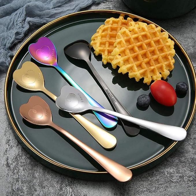 7 Stainless Steel Heart & Dessert Spoons - Rose Gold