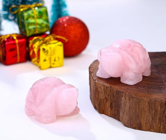 DUQGUHO 2" Travel Turtle Gift Decor Crystals Figurines Rose Quartz Crystal Best Turtles Travels Gifts for Women Traveling Travelers Cute Decorations