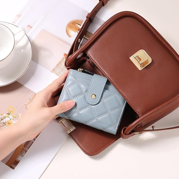 SENDEFN Small Wallet for Woman Leather RFID Blocking Bifold Zipper Pocket Credit Card Holder