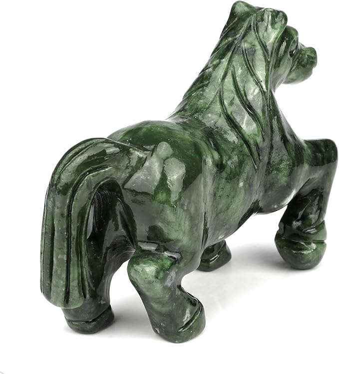 gemshan Handmade Jade Horse Statue - Natural Jade Sculpture for Home Decor, Wild Animal Carved Figurine, Collection Art Tabletop Home Decor
