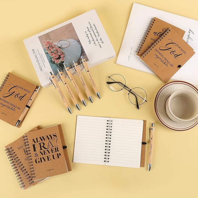 NEOACT 150 Pcs/50 Set Christian Gifts Bulk,Spiral Notebook with Bible Ballpoint Pen and Christian Bookmark,Prayer Journal Christmas Gifts for Staffs Coworkers Teachers Church Members & Pastor
