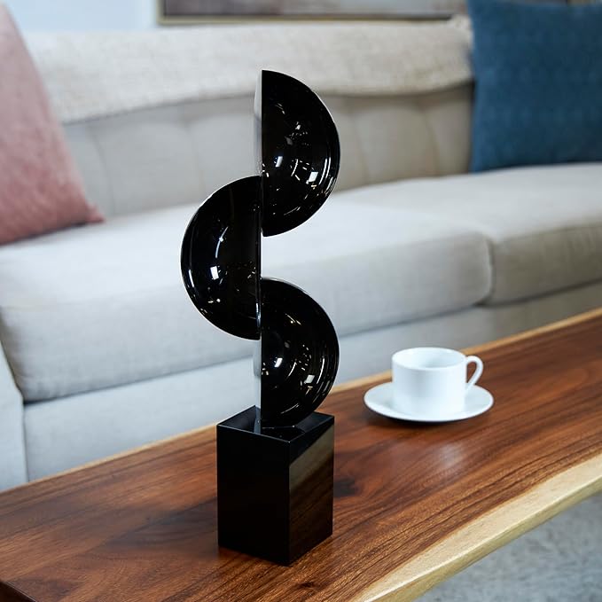 Deco 79 Crystal Geometric Decorative Sculpture Abstract Two-Tone Home Decor Statue with Stacked Semi Circles, Accent Figurine 5" x 4" x 18", Black