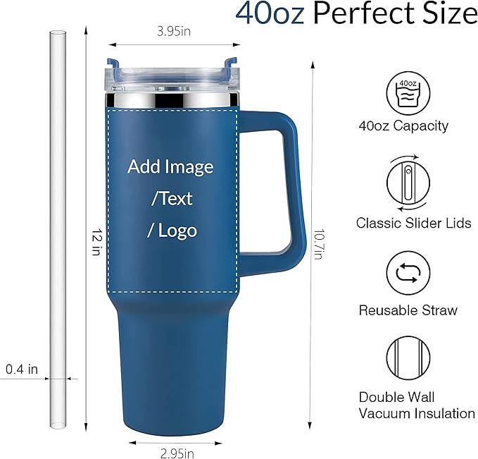 Personalized Tumbler With Handle-Custom 40oz Travel Cup With Lid And Straw-Laser Engraved With Name,Logo,Text,Image-Personalized Gifts For Mom,Dad,Birthday