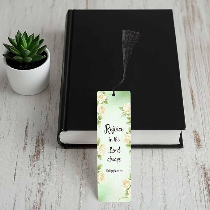 White Flowers Bookmarks 5 Pcs with Tassels Rejoice Bible Word Green Wooden Bookmarks for Reading Women Students Teacher Reader